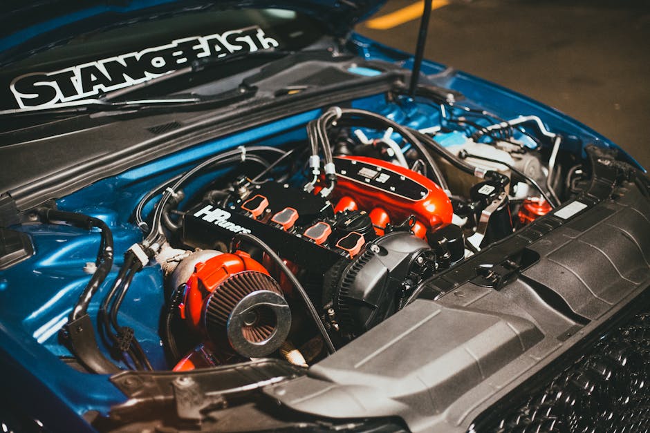 Detailed view of a customized car engine with performance modifications.