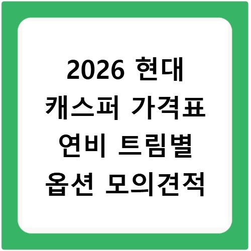 2026 현대 캐스퍼 가격표 연비 트림별 옵션 모의견적