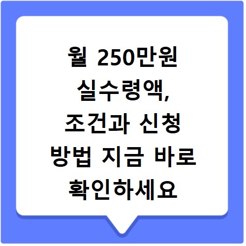 월 250만원 실수령액, 조건과 신청 방법 지금 바로 확인하세요
